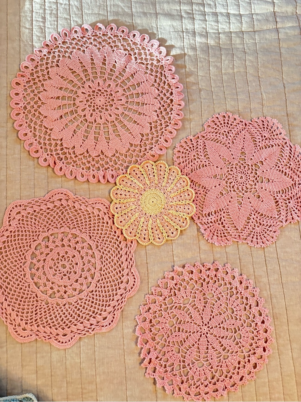 Handcrafted Pink Crochet Doilies Set - Decorative Table Accents